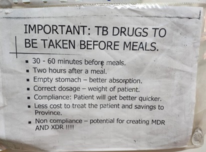 Instructions to patients pasted on the wall of the TB clinic at a facility in Gauteng Province 